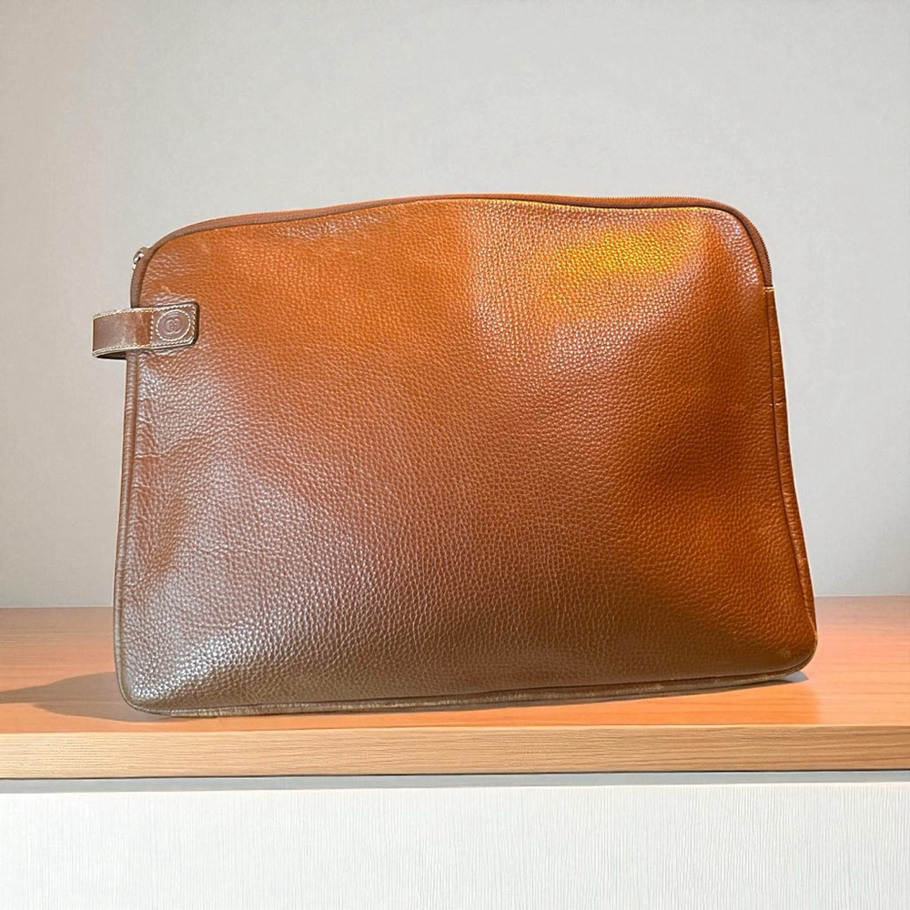 Gucci Brown Leather Zip Document-Sized Clutch